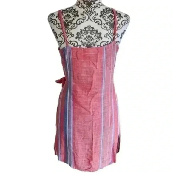 Lulus Xali Red Coral Striped Sleeveless Wrap Mini Dress Blue White Women's Large - Picture 4 of 13